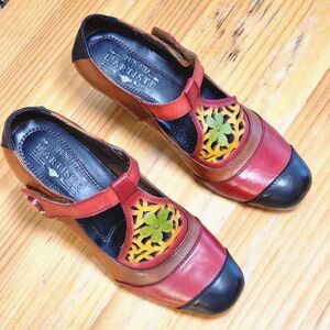 Spring Step L'Artiste Jardin Pumps 38 Hand Painted Leather Mary Jane Multicolor